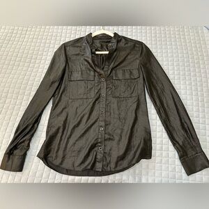 BCBG Max Azria Vintage Anderson Coated Black Button-Up Shirt XS